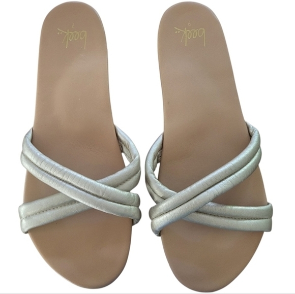 Beek Anthroplogie Women's Bell Metallic Crisscross Slide Sandals Size 9 - Picture 2 of 9